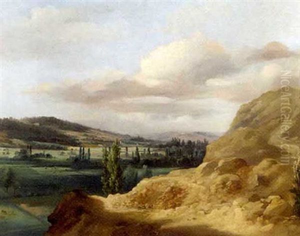 A View Of A Valley From A Rocky Cliff Oil Painting by Jacques Raymond Brascassat