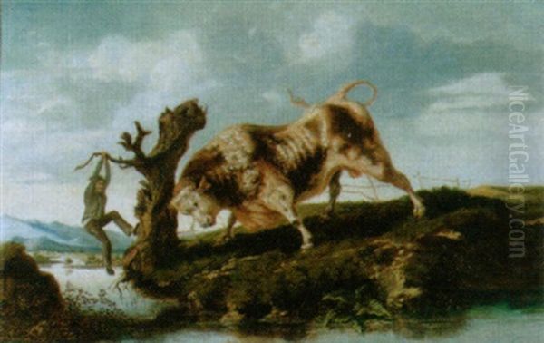 Der Wutende Stier Oil Painting by Jacques Raymond Brascassat