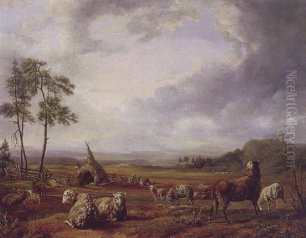 A Shepherd And His Flock Oil Painting by Jacques Raymond Brascassat