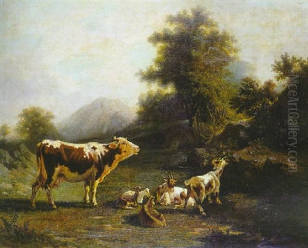 Vache Et Chevres Dans Un Paysage Oil Painting by Jacques Raymond Brascassat