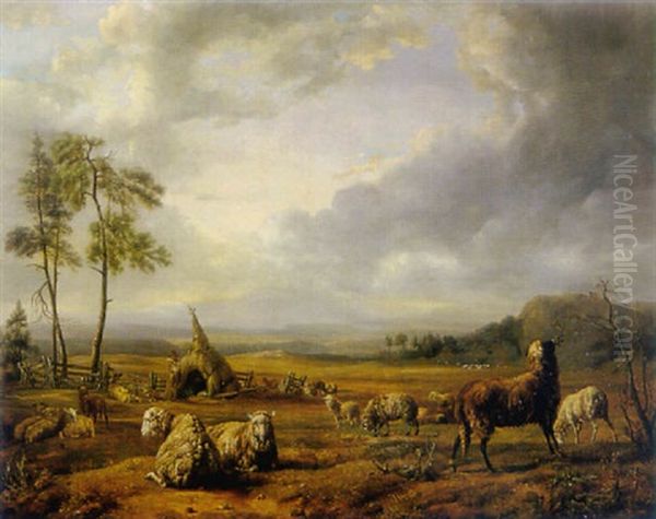 A Shepherd And His Flock Of Sheep Oil Painting by Jacques Raymond Brascassat