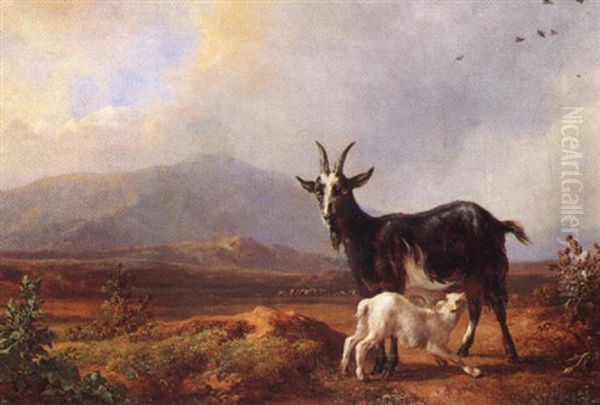 Chevre Et Chevreau Dans Un Paysage Oil Painting by Jacques Raymond Brascassat