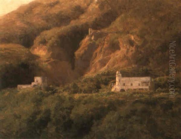 A Monastery On A Mountain Oil Painting by Jacques Raymond Brascassat