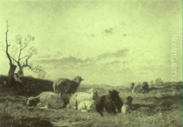 Sheep In A Landscape Oil Painting by Jacques Raymond Brascassat