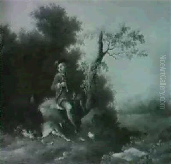 Rastender Jager In Einer Waldlandschaft Oil Painting by Magnus Brasch