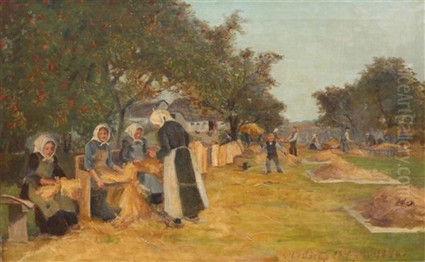 The Flax Harvest Oil Painting by Hans Ole Brasen