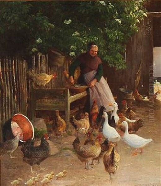 Smakreaturerne Skal Fodres Oil Painting by Hans Ole Brasen