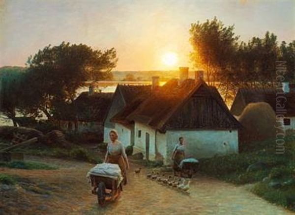 Sorup Ved Esrom. Sommeraften Oil Painting by Hans Ole Brasen