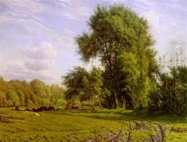 Traegruppe Ved En Mose Oil Painting by Hans Ole Brasen