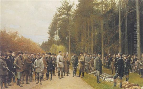 Kejserjagten I Gronholt Vang, Oktober 1889 Oil Painting by Hans Ole Brasen