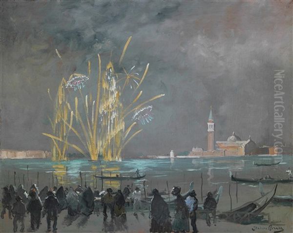 Fireworks Oil Painting by Italico Brass