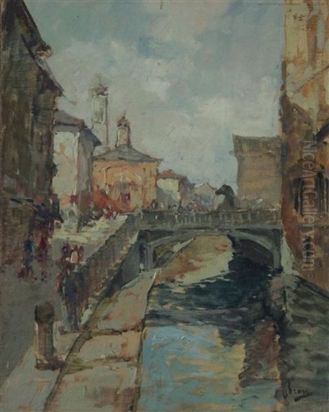 Via Chiesa Della Vittoria - Venezia Oil Painting by Italico Brass