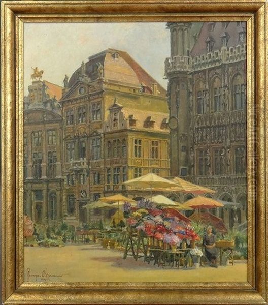 Marche Aux Fleurs Oil Painting by Georges Brasseur