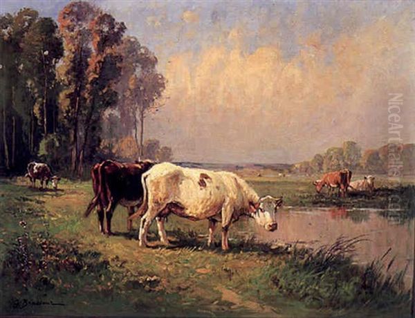 Paisaje Con Vacas Oil Painting by Georges Brasseur