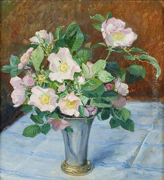 Nyponblommor Oil Painting by Fanny Ingeborg Matilda Brate