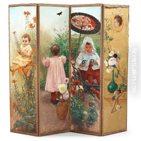 Astrid (folding Screen W/4 Panels) Oil Painting by Fanny Ingeborg Matilda Brate