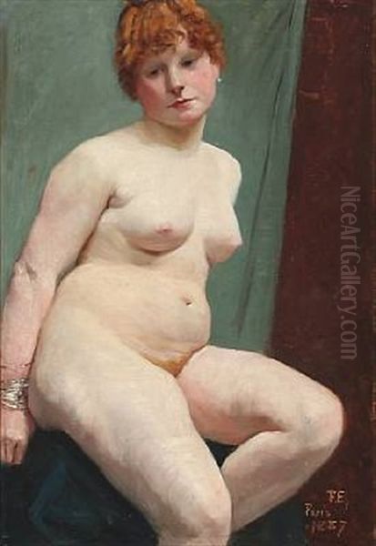 A Nude Female Oil Painting by Fanny Ingeborg Matilda Brate