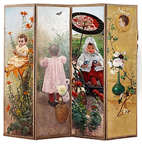 Astrid (paravant With 4 Panels) Oil Painting by Fanny Ingeborg Matilda Brate