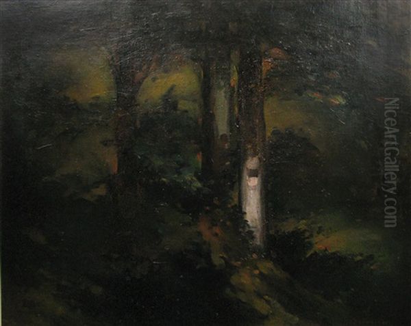 Moon Effect In The Forest Oil Painting by Dumitru Bratescu