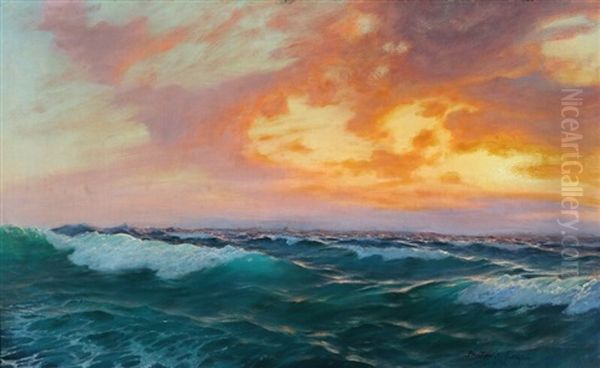 Sunset Over The Sea Oil Painting by Roman Bratkowski