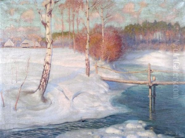 Bords D'une Riviere En Hiver Oil Painting by Roman Bratkowski