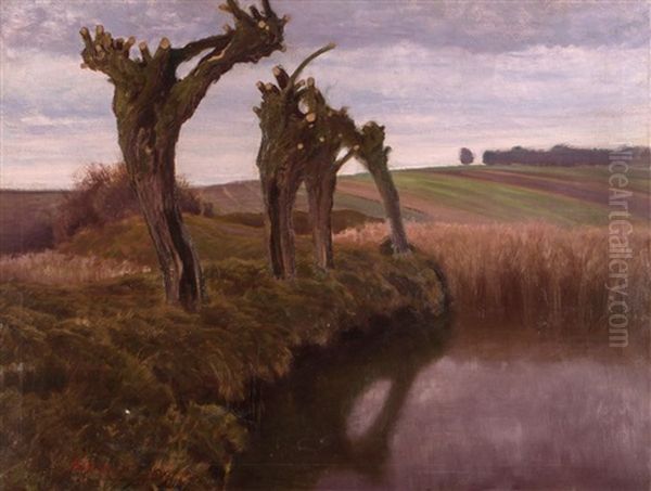 Przyciete Wierzby Nad Stawem Oil Painting by Roman Bratkowski