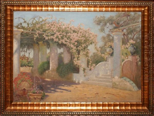 Capri Courtyard Scene Oil Painting by Roman Bratkowski