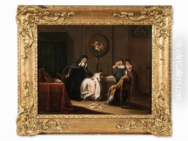 Correction In The Girls' School Oil Painting by Adam Johann Braun