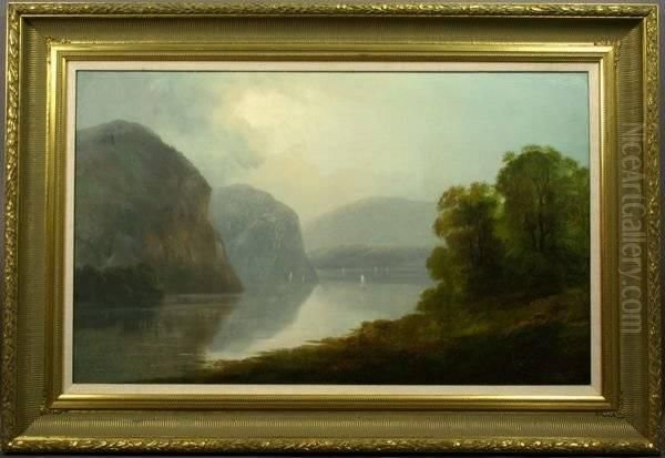 School, 19th Century, A Hudson River Landscape Oil Painting by Alessandro Algardi