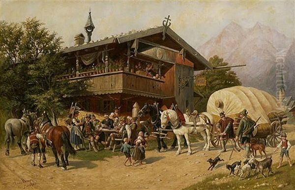 A Tavern In Upper Bavaria Oil Painting by Louis (Ludwig) Braun