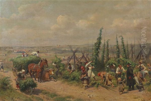 Hopfenernte Oil Painting by Louis (Ludwig) Braun