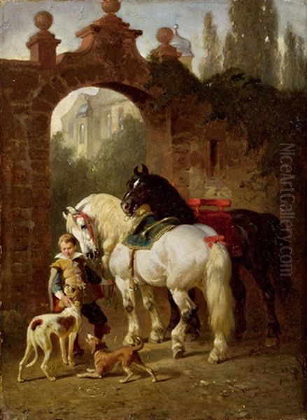 Warten Vor Der Schlosspforte Oil Painting by Louis (Ludwig) Braun