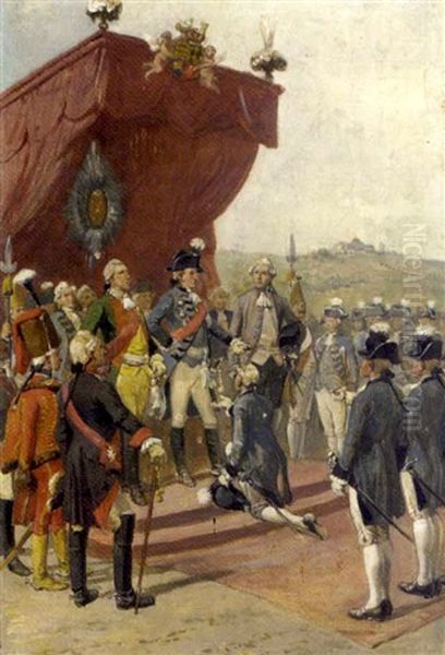 A Military Ceremony Oil Painting by Louis (Ludwig) Braun