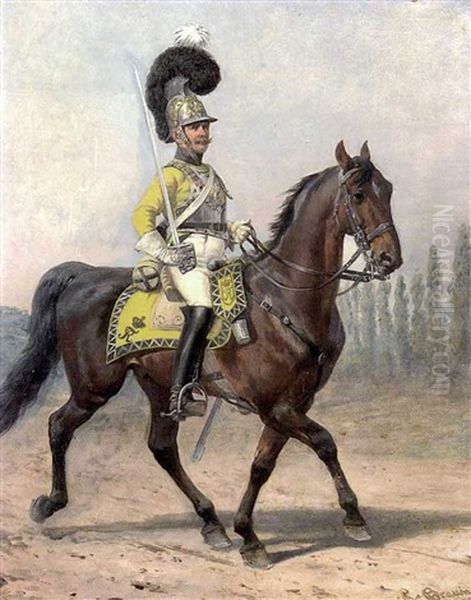 Koniglich-wurttembergischer Garde-du-corps Reiter In Paradeuniform Aus Der Zeit Der Napoleonischen Kriege Oil Painting by Louis (Ludwig) Braun