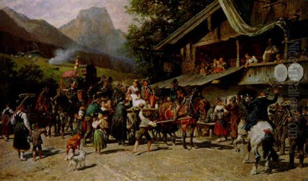 Dorfhochzeit Oil Painting by Louis (Ludwig) Braun