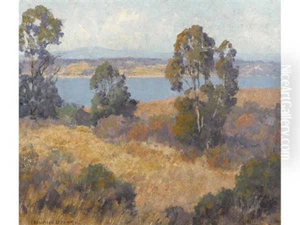 Trees And Autumn Grasses With A Lake Beyond Oil Painting by Maurice Braun