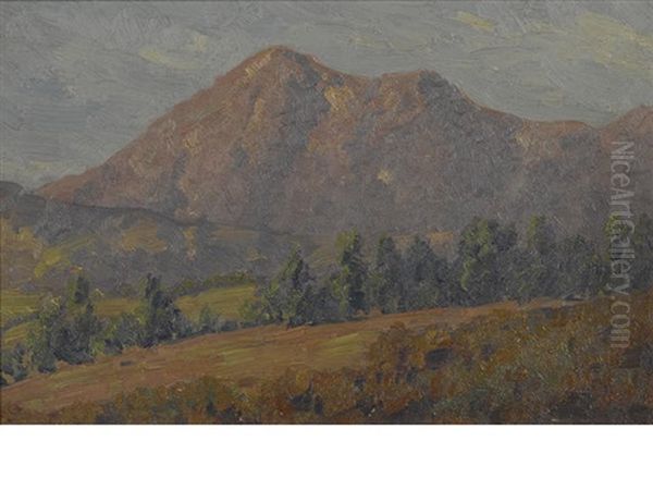 Trees On A Ridge With Purple Mountains Beyond Oil Painting by Maurice Braun