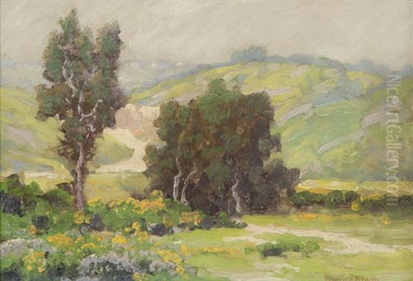 Yellow Flowers In A California Landscape Oil Painting by Maurice Braun