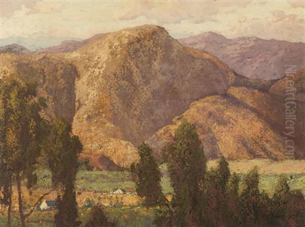 Mountains, Houses Nestled In A California Valley Oil Painting by Maurice Braun