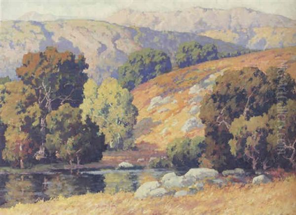 A Stream Running Through A California Valley Oil Painting by Maurice Braun