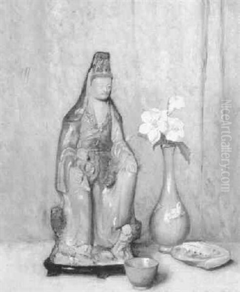 Still Life With Asian Figurine And Vase Oil Painting by Maurice Braun