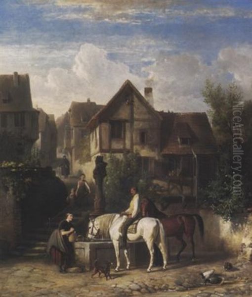 Am Dorfbrunnen Oil Painting by Reinhold Braun