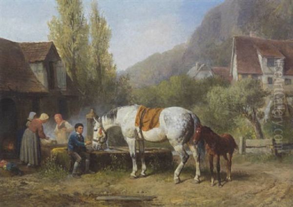 Am Dorfbrunnen Oil Painting by Reinhold Braun