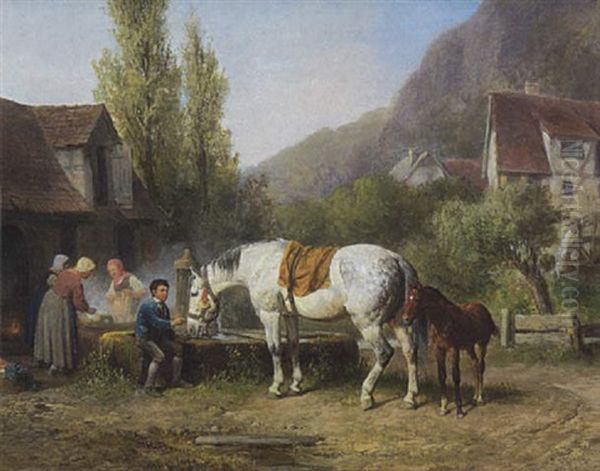 Am Dorfbrunnen Oil Painting by Reinhold Braun