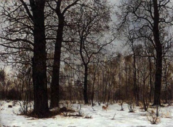 Alone In The Snowy Wood Oil Painting by Wilhelm Hans Braun