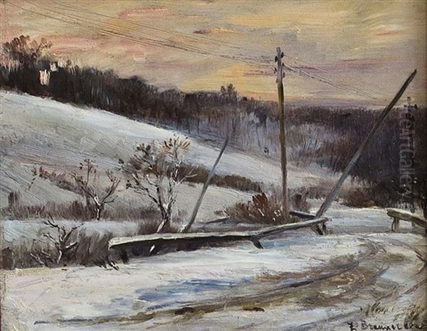 Winter Road Oil Painting by Zdenka Braunerova