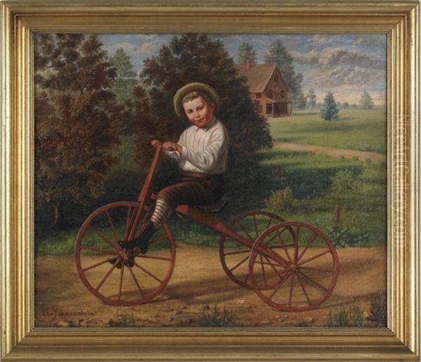 Young Boy Riding A Tricycle Oil Painting by Henry Braunstein