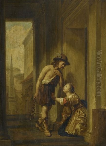 Mercury And Aglauros At The Door Of Herse's Chamber by Jan De Bray