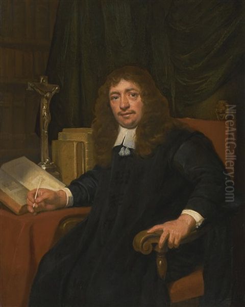 Portrait Of A Man Seated At A Table In His Study Oil Painting by Jan De Bray