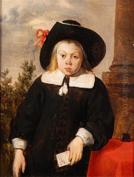 Portrait D'enfant Au Chapeau Noir Oil Painting by Jan De Bray